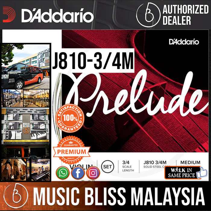 D’Addario J810-3/4M Prelude Violin String Set, 3/4 Scale, Medium Tension (J810 3/4M) - Music Bliss Malaysia