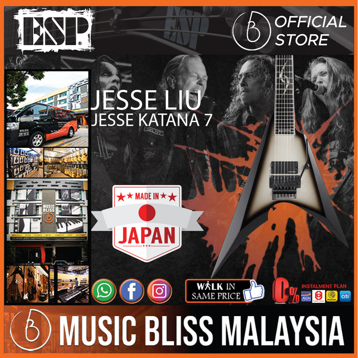 ESP Jesse Katana 7 Signature Electric Guitar with Hard Case - Black with Silver Sunburst - Music Bliss Malaysia