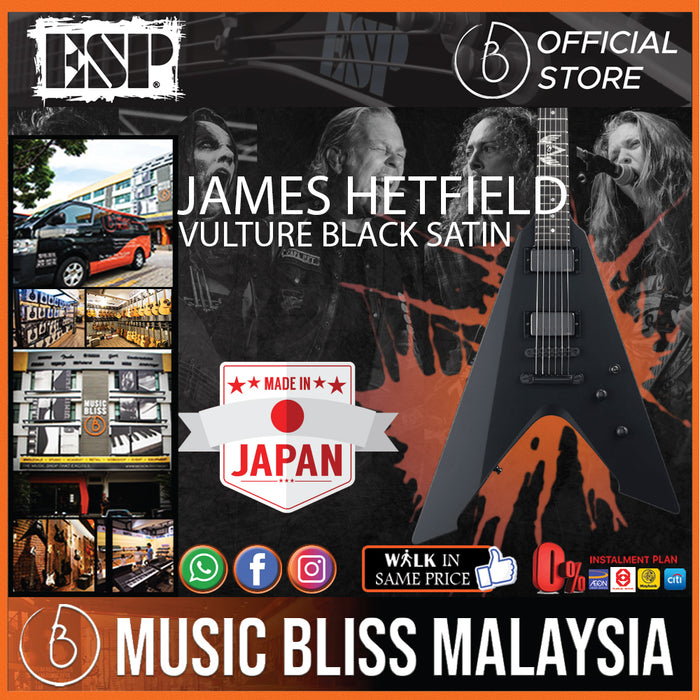 ESP James Hetfield Vulture Signature Electric Guitar - Black Satin - Music Bliss Malaysia