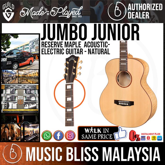 Guild Jumbo Junior Reserve Maple Acoustic-Electric Guitar - Natural - Music Bliss Malaysia
