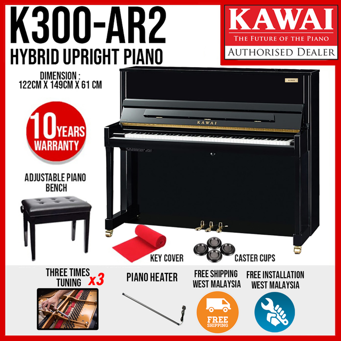 Kawai K300 AURES2 Hybrid Upright Piano - Ebony Polish  *Made in Japan* - Music Bliss Malaysia
