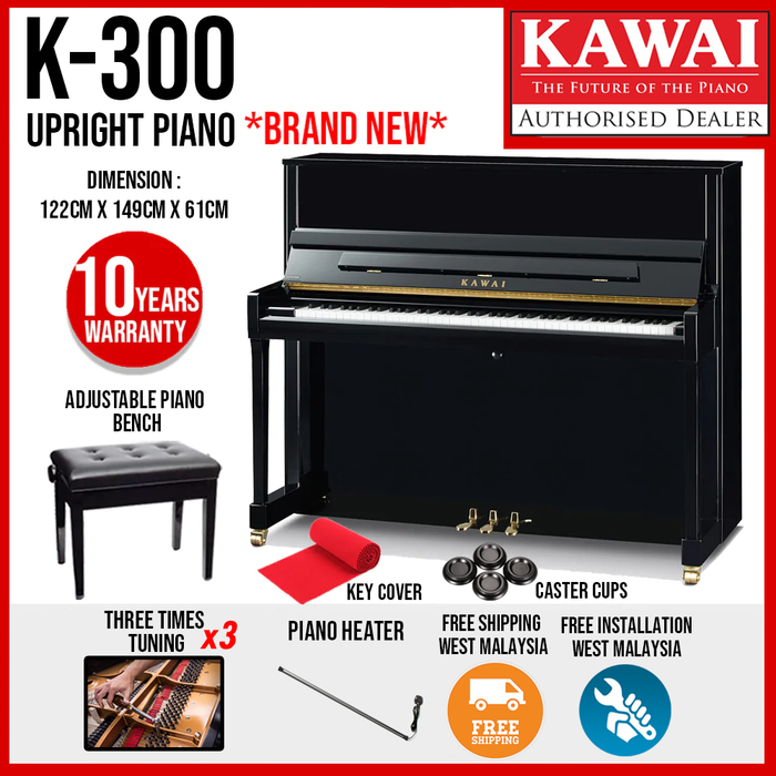 Kawai K-300 [Made In Japan] Professional Acoustic Upright Piano - Ebony Polish - Music Bliss Malaysia