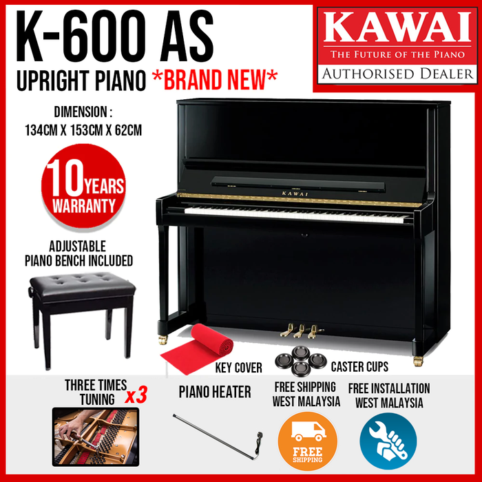 Kawai K-600 AS Professional Acoustic Upright Piano - Ebony Polish [Made In Japan] - Music Bliss Malaysia
