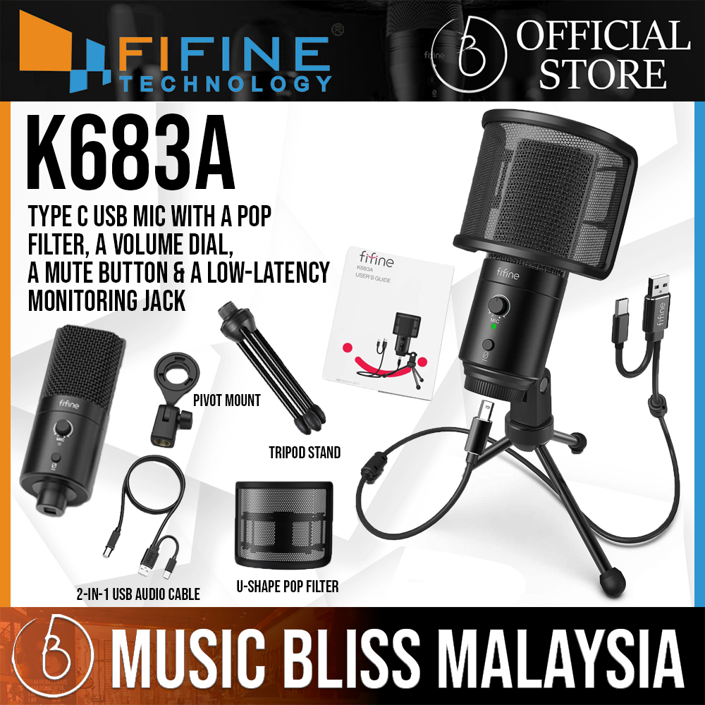 FIFINE USB Studio Mic for PC, Gaming, Streaming with Mute Button &  Headphone Jack