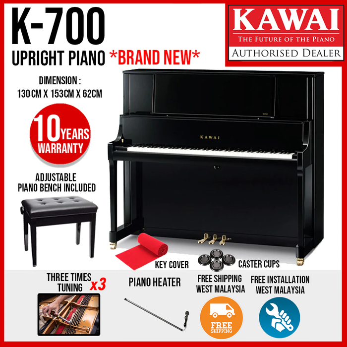 Kawai K-700 Professional Acoustic Upright Piano - Ebony Polish [Made In Japan] - Music Bliss Malaysia