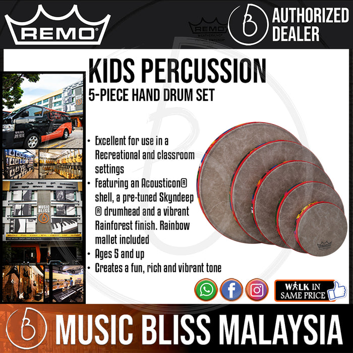 Remo Kids Percussion 5-Piece Hand Drum Set - Rain Forest (KD-0500-01 KD050001 KD 0500 01) - Music Bliss Malaysia