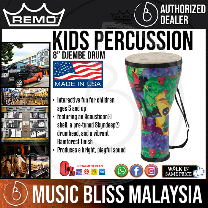 Remo Kids Percussion Djembe Drum - 8'' - Fabric Rain Forest (KD-0608-01 KD060801 KD 0608 01) - Music Bliss Malaysia