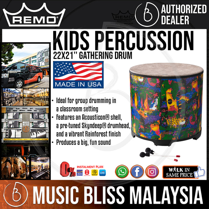 Remo Kids Percussion 22x21'' Gathering Drum - Fabric Rain Forest (KD-5222-01 KD522201 KD 5222 01) - Music Bliss Malaysia