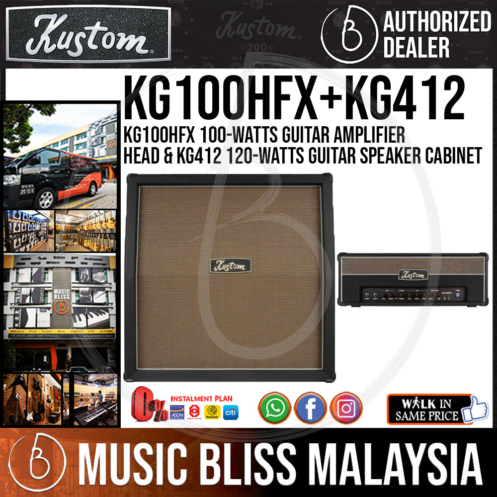Kustom KG100HFX 100W Guitar Amplifier Head with KG412 4x12 Guitar