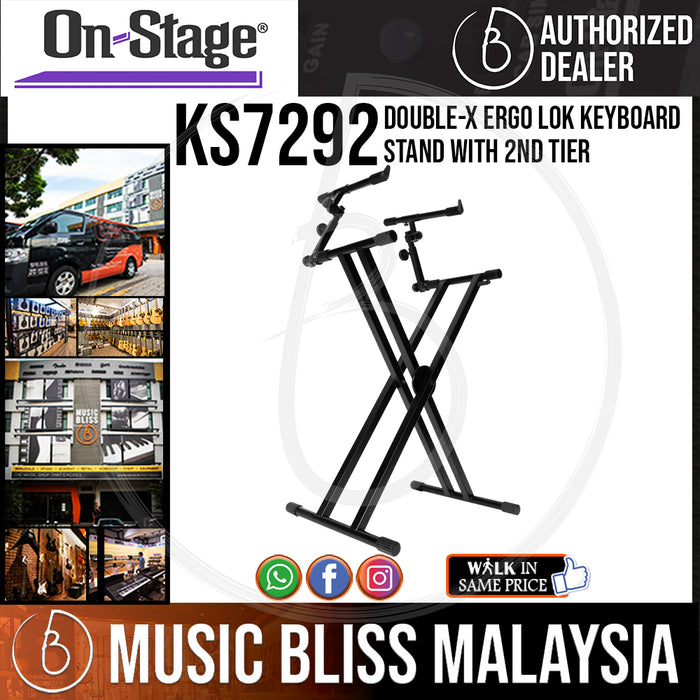 On-Stage KS7292 Double-X Ergo Lok Keyboard Stand with 2nd Tier (OSS KS7292) - Music Bliss Malaysia