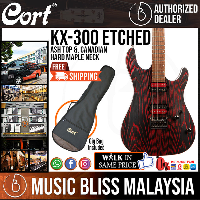 Cort KX300 Etched Electric Guitar with Bag - Etched Black Red (KX-300 KX 300) - Music Bliss Malaysia