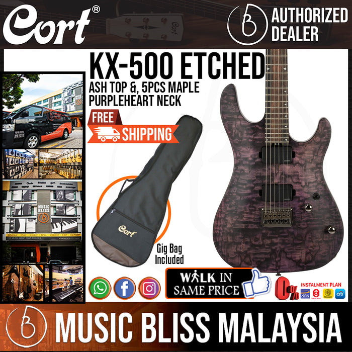 Cort KX500 Etched Electric Guitar with Bag - Etched Deep Violet (KX-500 KX 500) - Music Bliss Malaysia