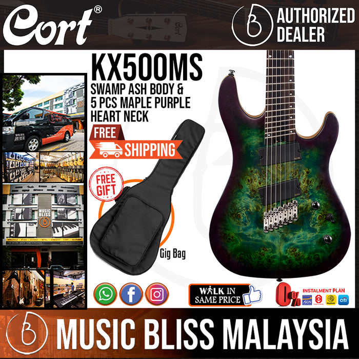 Cort KX500MS 7-Strings Electric Guitar with Bag - Star Dust Green (KX-500MS KX 500MS) - Music Bliss Malaysia