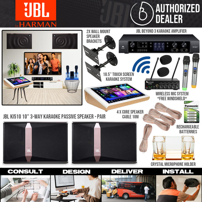 JBL Karaoke System Set Package for Home with Ki510 10'' Passive Speaker, Beyond 3 Amplifier, Karaoke Machine and Wireless Handheld Microphone - Music Bliss Malaysia