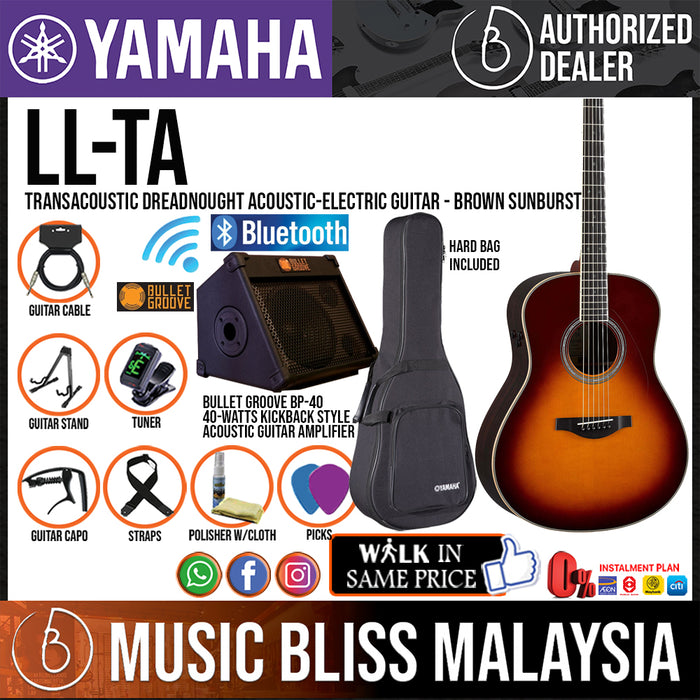 Yamaha LL-TA TransAcoustic Dreadnought Acoustic-Electric Guitar with Amplifier - Brown Sunburst (LLTA) - Music Bliss Malaysia