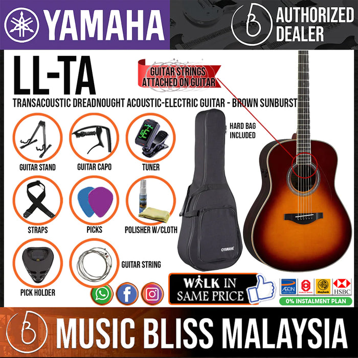 Yamaha LL-TA TransAcoustic Dreadnought Acoustic-Electric Guitar with Hard Bag - Brown Sunburst - Music Bliss Malaysia
