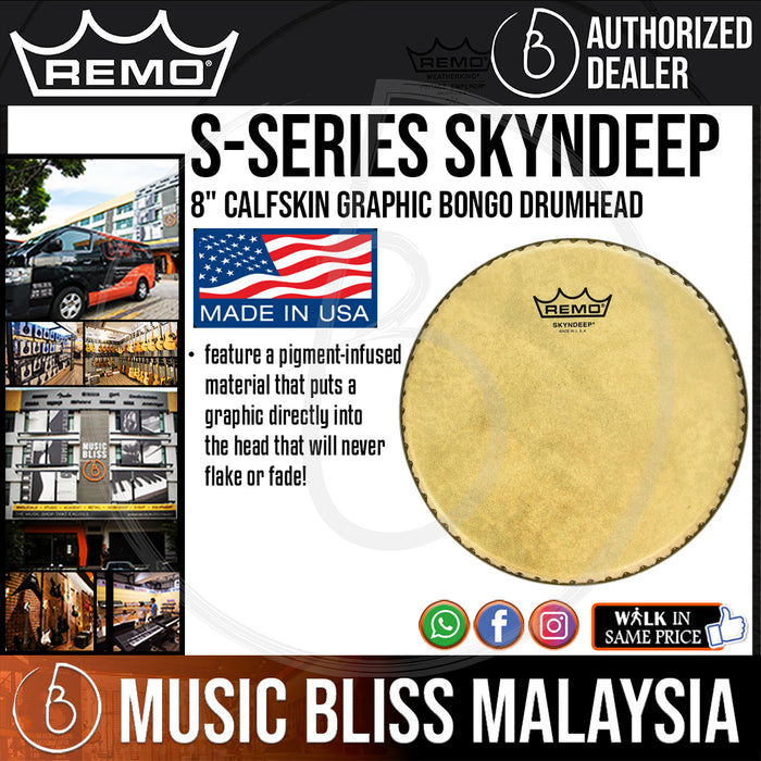 Remo S-Series Skyndeep Bongo Drum Head with Calfskin Graphic - 8" (M6-S800-S4-SD003 / M6S800S4SD003 / M6 S800 S4 SD003) - Music Bliss Malaysia