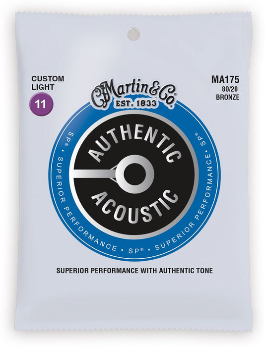 Martin MA175 SP 80/20 Bronze Authentic Acoustic Guitar Strings Custom Light 11-52 - Music Bliss Malaysia