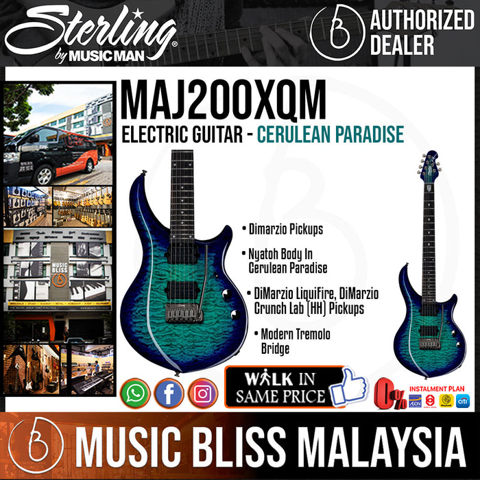 Sterling MAJ200XQM John Petrucci Majesty Electric Guitar, Cerulean Paradise (MAJ-200XQM) - Music Bliss Malaysia
