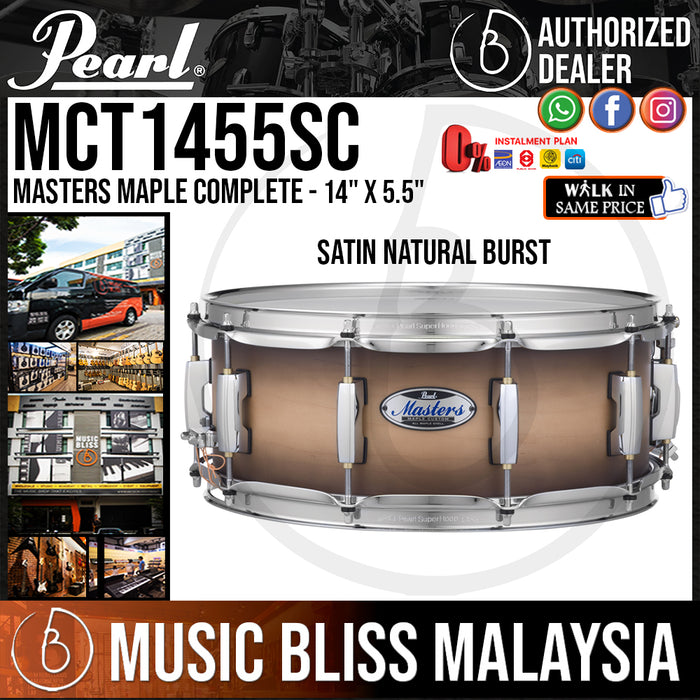 Pearl Masters Maple Complete Snare Drum - 14" x 5.5" - Satin Natural Burst (MCT1455SC / MCT1455SC-351) - Music Bliss Malaysia