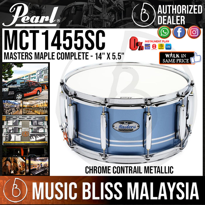Pearl Masters Maple Complete Snare Drum - 14" x 5.5" - Chrome Contrail Metallic Lacquer (MCT1455SC / MCT1455SC-837) - Music Bliss Malaysia