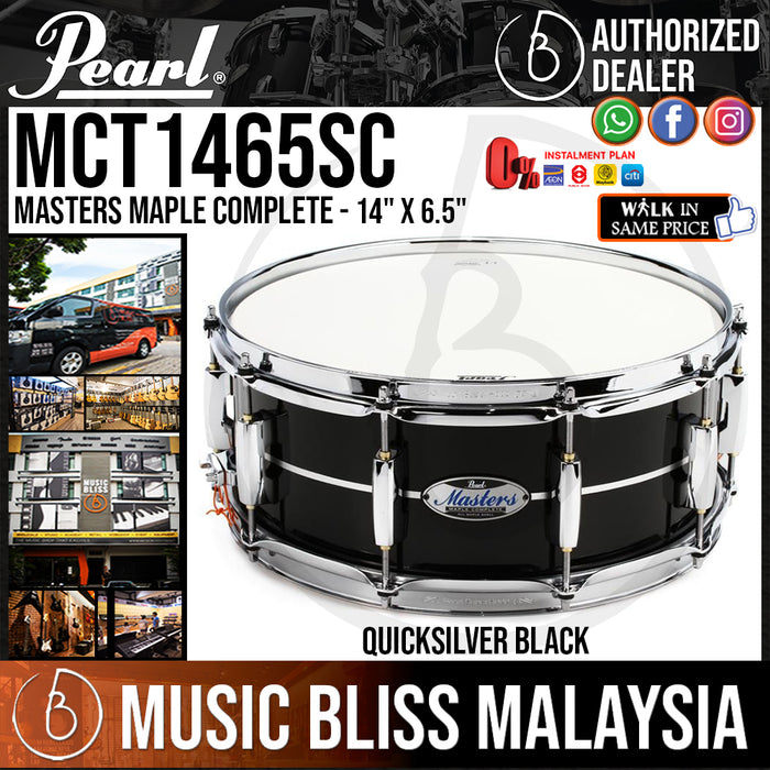 Pearl Masters Maple Complete Snare Drum - 14" x 6.5"- Quicksilver Black (MCT1465SC / MCT1465SC-841) - Music Bliss Malaysia
