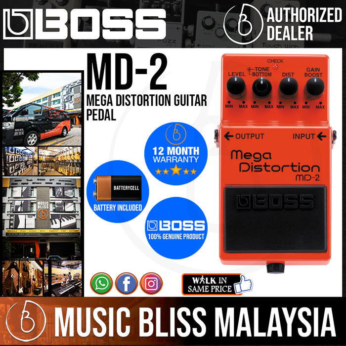 Boss MD-2 Mega Distortion Guitar Pedal (MD2) - Music Bliss Malaysia
