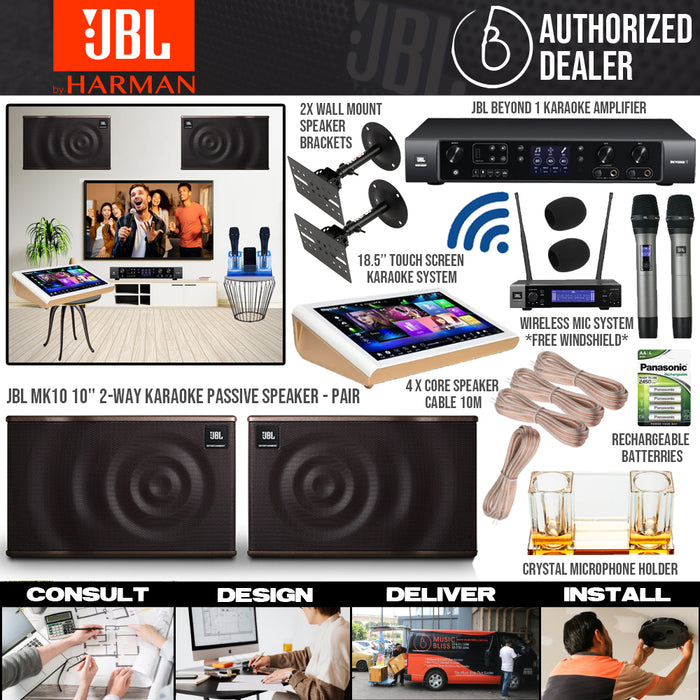 JBL Karaoke System Set Package for Home with MK10 10'' Passive Speaker, Beyond 1 Amplifier, Karaoke Machine and Wireless Handheld Microphone - Music Bliss Malaysia
