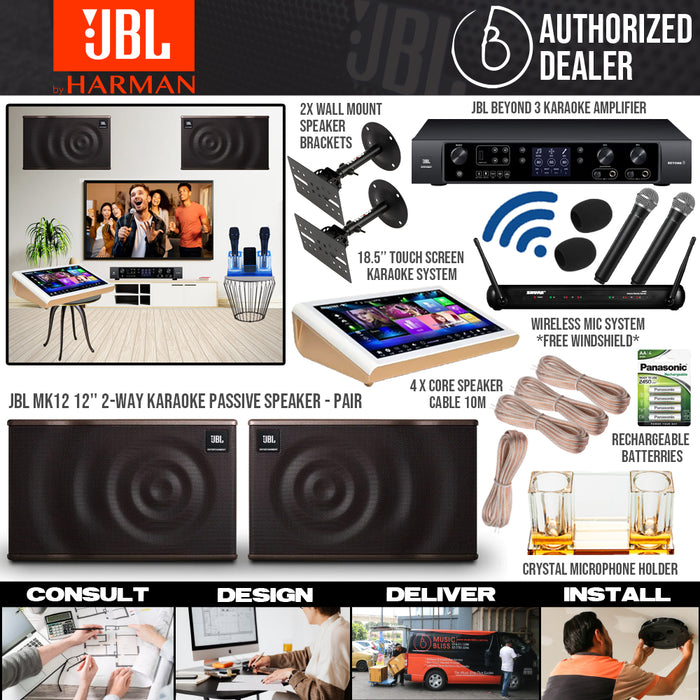 JBL Karaoke System Set Package for Home with MK12 12'' Passive Speaker, Beyond 3 Amplifier, Karaoke Machine and Wireless Handheld Microphone - Music Bliss Malaysia