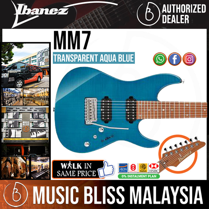 Ibanez Martin Miller Signature MM7 Electric Guitar - Transparent Aqua Blue - Music Bliss Malaysia