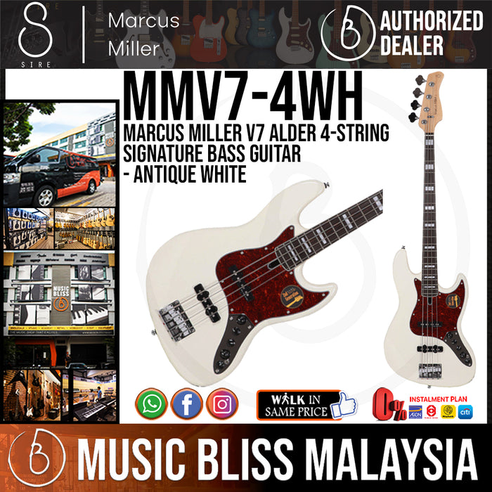 Sire (2nd Gen) Marcus Miller V7 Alder 4-String Signature Bass Guitar - Antique White - Music Bliss Malaysia