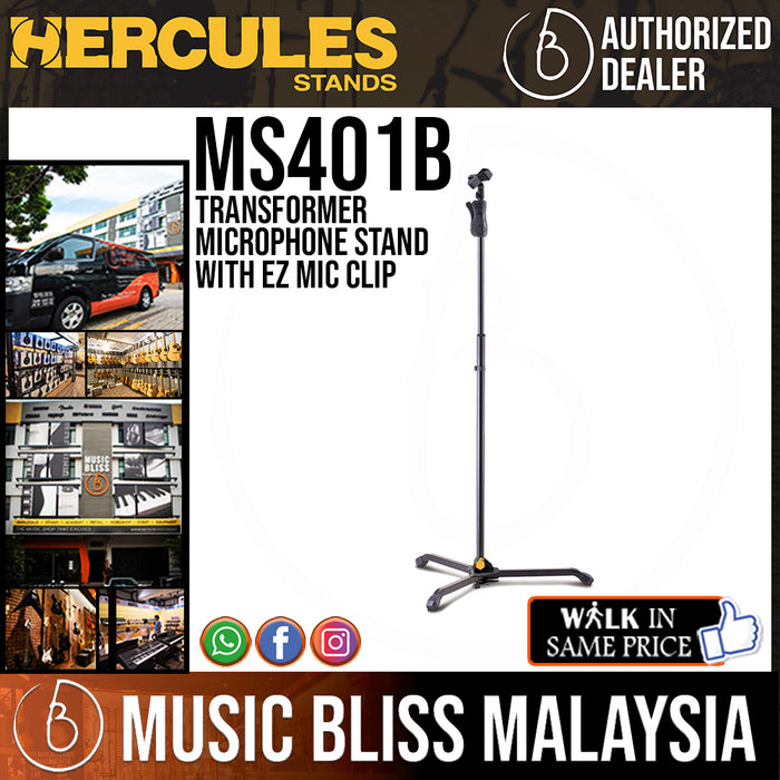 Hercules MS401B Transformer Microphone Stand with EZ Mic Clip - Music Bliss Malaysia