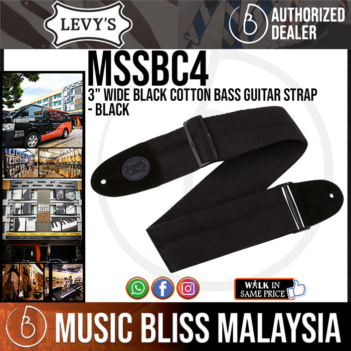 Levy's MSSBC4-BLK 3" Wide Black Cotton Bass Guitar Strap - Music Bliss Malaysia