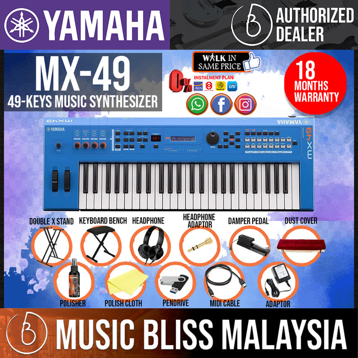 Yamaha MX-49 49-Key Music Synthesizer 12 in 1 Complete Package - Blue - Music Bliss Malaysia