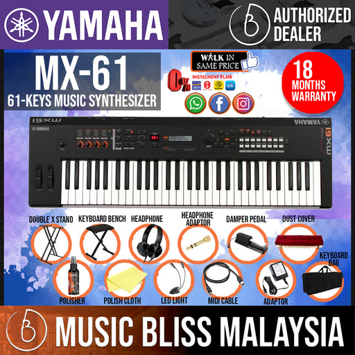 Yamaha MX-61 61-Key Music Synthesizer V2 13 in 1 Complete Package - Black (MX61 / MX 61) - Music Bliss Malaysia