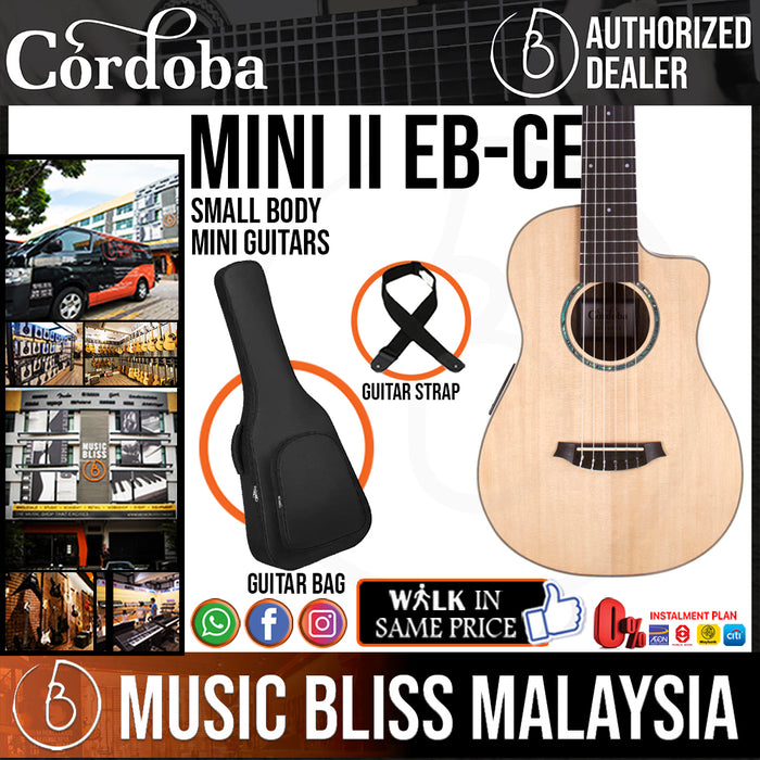 Cordoba Mini II EB-CE - Solid Spruce Top, Striped Ebony Back & Sides - Music Bliss Malaysia