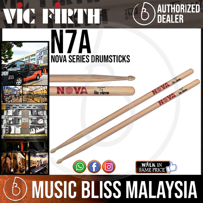 Vic Firth Nova Series USA Hickory Drumsticks - 7A - Wood Tip (N7A) - Music Bliss Malaysia