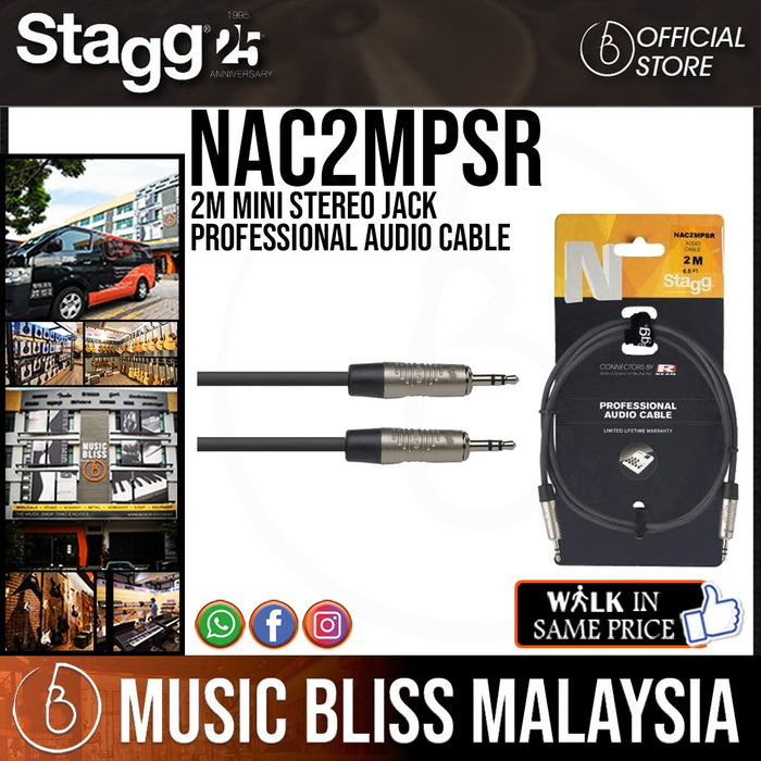 Stagg NAC2MPSR Stereo Mini Phone Plug / Stereo Mini Phone Plug - 2 meter - Music Bliss Malaysia