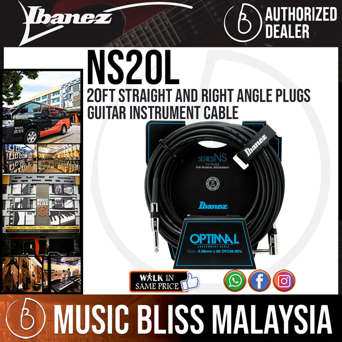 Ibanez NS20L 20ft Straight and Right Angle Plugs Guitar Instrument Cable - Music Bliss Malaysia