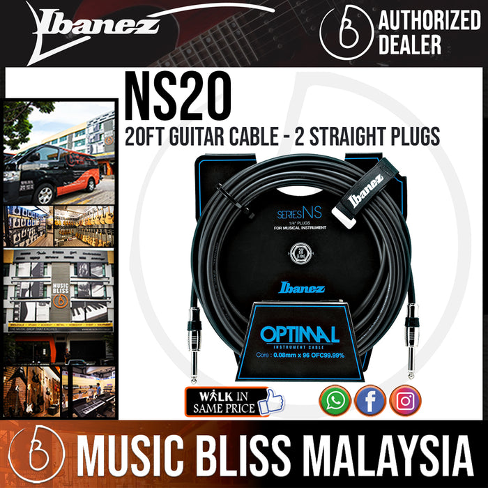 Ibanez NS20 20ft Guitar Cable - 2 Straight Plugs (NS-20 / NS 20) - Music Bliss Malaysia