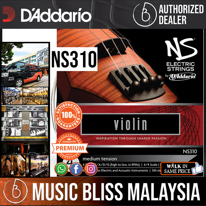 D’Addario NS Electric Violin String Set, 4/4 Scale, Medium Tension - Music Bliss Malaysia