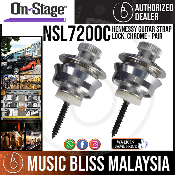 On-Stage NSL7200C Hennessy Guitar Strap Lock, Chrome - Pair (OSS NSL7200C) - Music Bliss Malaysia