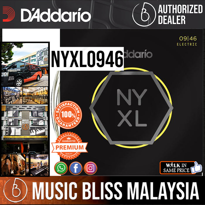 D'Addario NYXL0946 Nickel Wound Electric Strings -.009-.046 Super Light Top/Regular Bottom - Music Bliss Malaysia