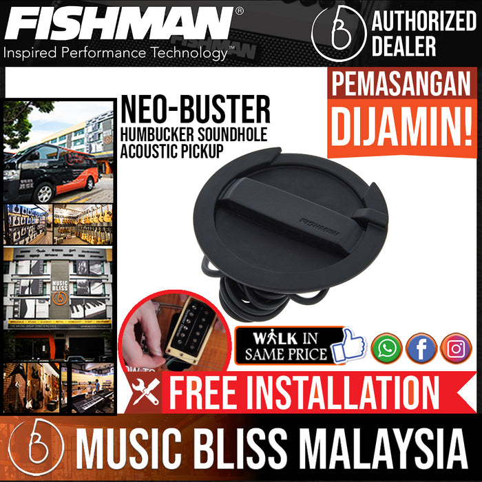 Fishman Neo-Buster Humbucker Soundhole Acoustic Guitar Pickup and Feedback Buster - Music Bliss Malaysia