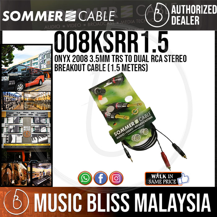 Sommer Onyx 2008 3.5mm TRS to Dual RCA Stereo Breakout Cable (1.5 Meters) - Music Bliss Malaysia