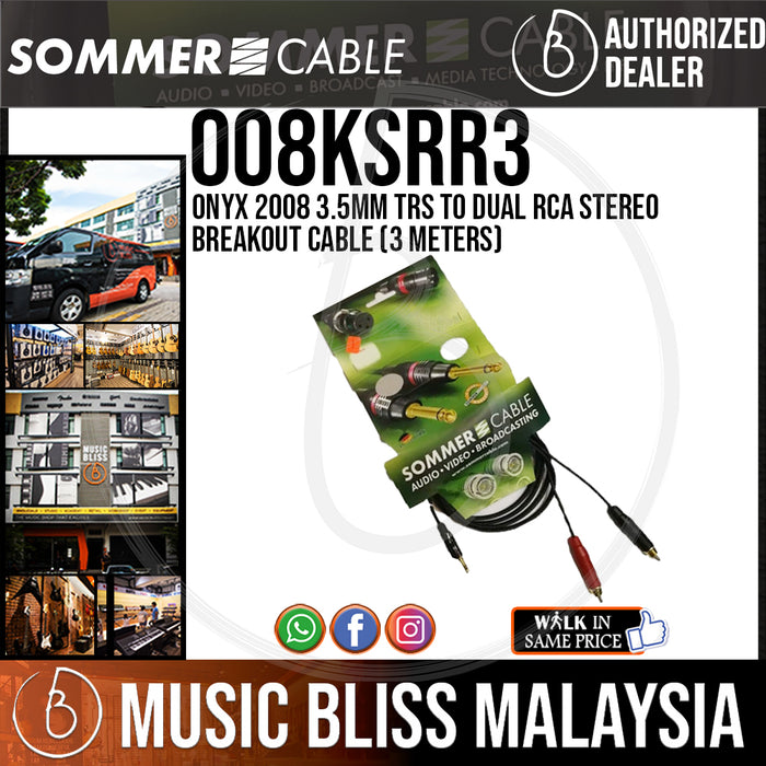 Sommer Onyx 2008 3.5mm TRS to Dual RCA Stereo Breakout Cable (3 Meters) - Music Bliss Malaysia