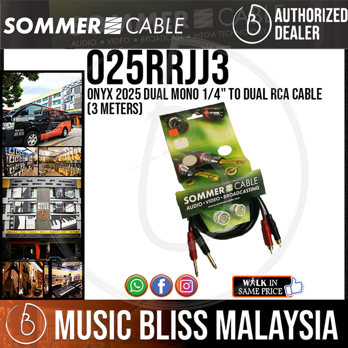 Sommer Onyx 2025 Dual Mono 1/4" to Dual RCA Cable (3 Meters) - Music Bliss Malaysia