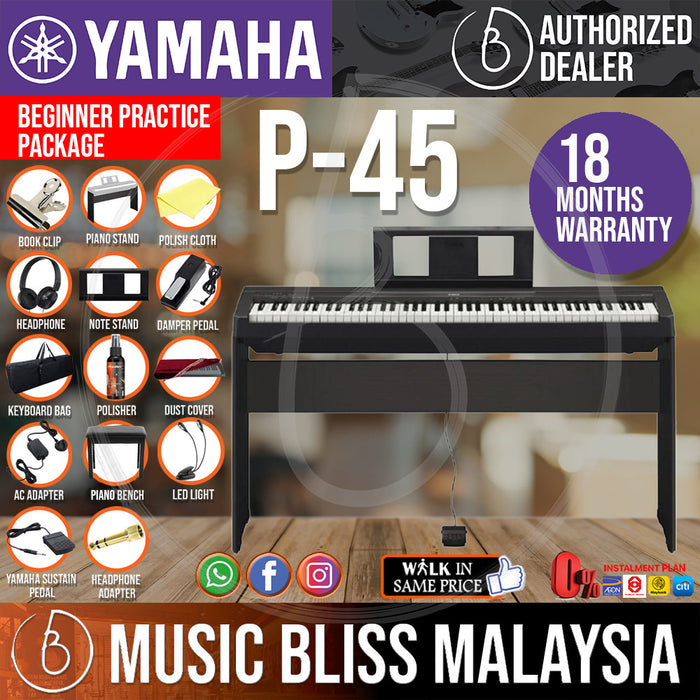 Yamaha P-45 88-Keys Digital Piano 12 in 1 Premium Package (P45 / P 45) *Crazy Sales Promotion* - Music Bliss Malaysia