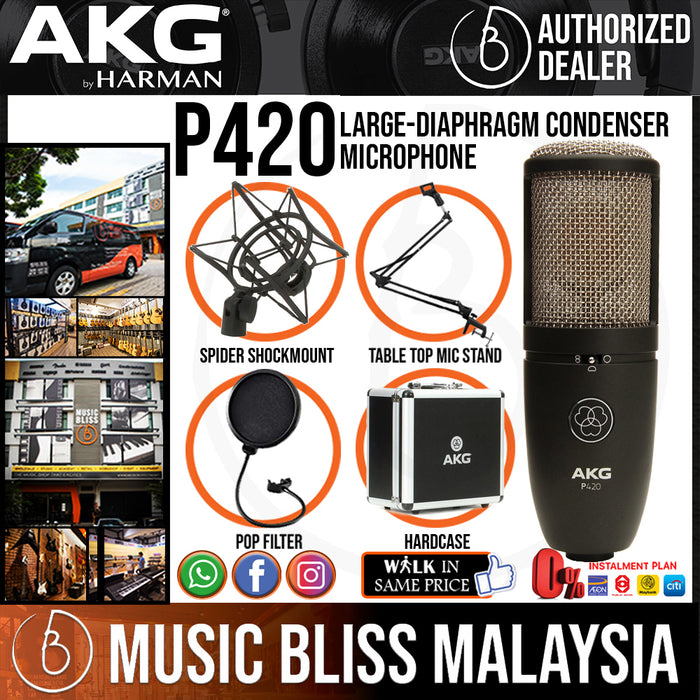 AKG P420 Large-Diaphragm Condenser Microphone with Pop Filter and Mic Holder (P-420 / P 420) *Crazy Sales Promotion* - Music Bliss Malaysia
