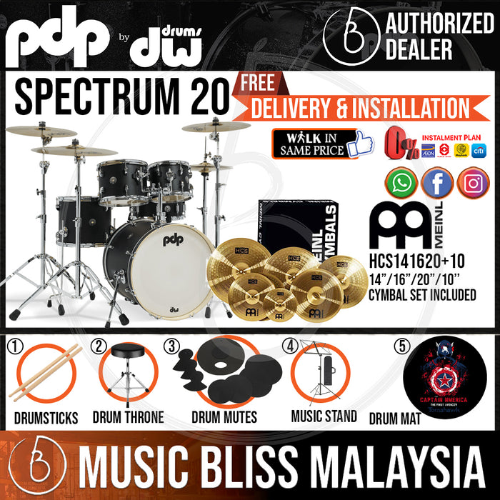 PDP by DW Spectrum Series 5-piece Shell Pack with MEINL Cymbal Set - 20" Kick - Music Bliss Malaysia